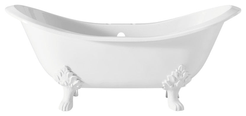 Cheviot Products Regency Cast Iron Bathtub With Lion and Faucet Holes, White