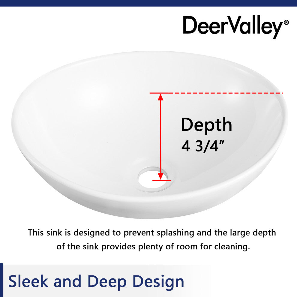 16" x 13" Oval White Ceramic Modern Egg Shape Above Counter Bathroom Vessel Sink