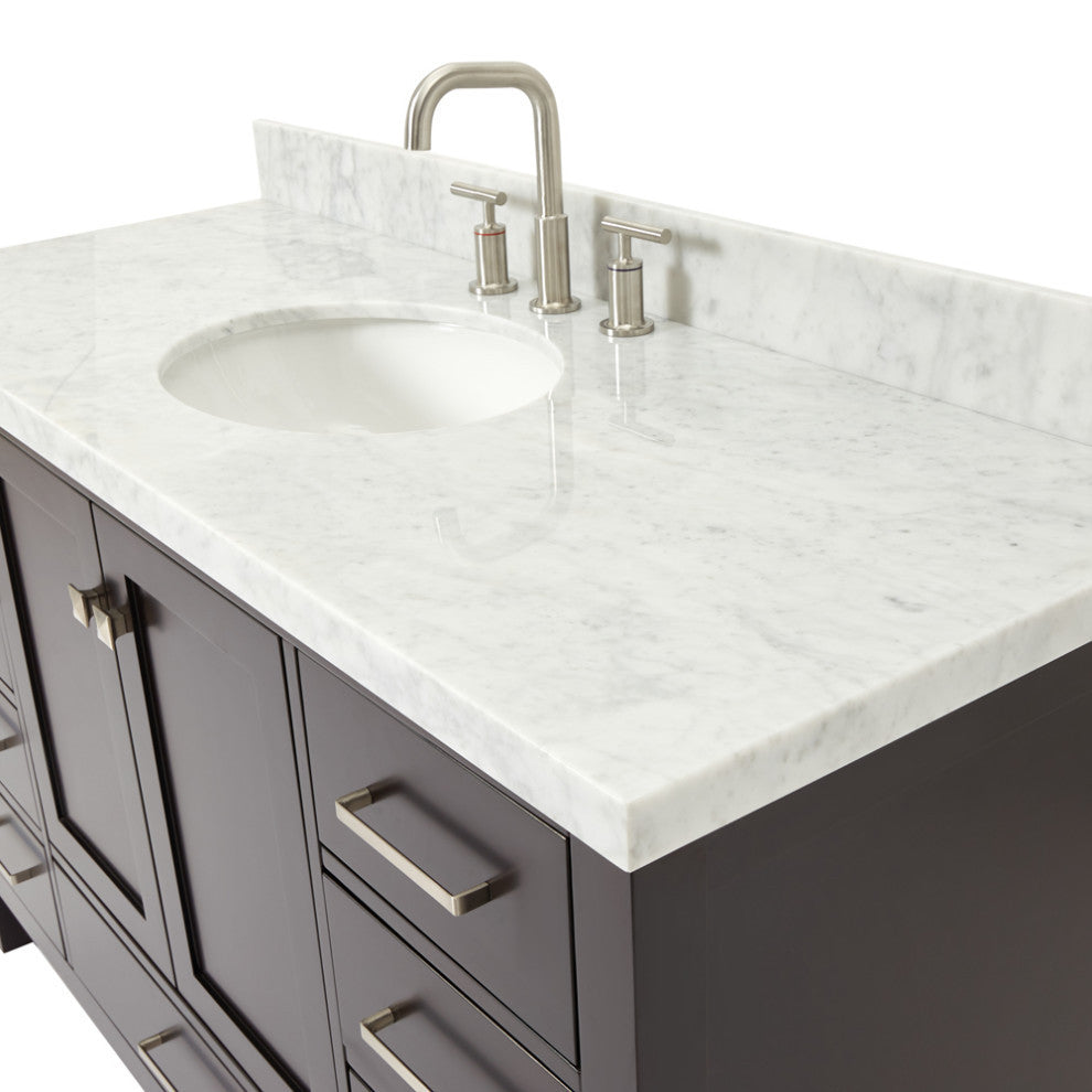 ARIEL Cambridge 55" Single Oval Sink Bathroom Vanity Espresso With Marble Top