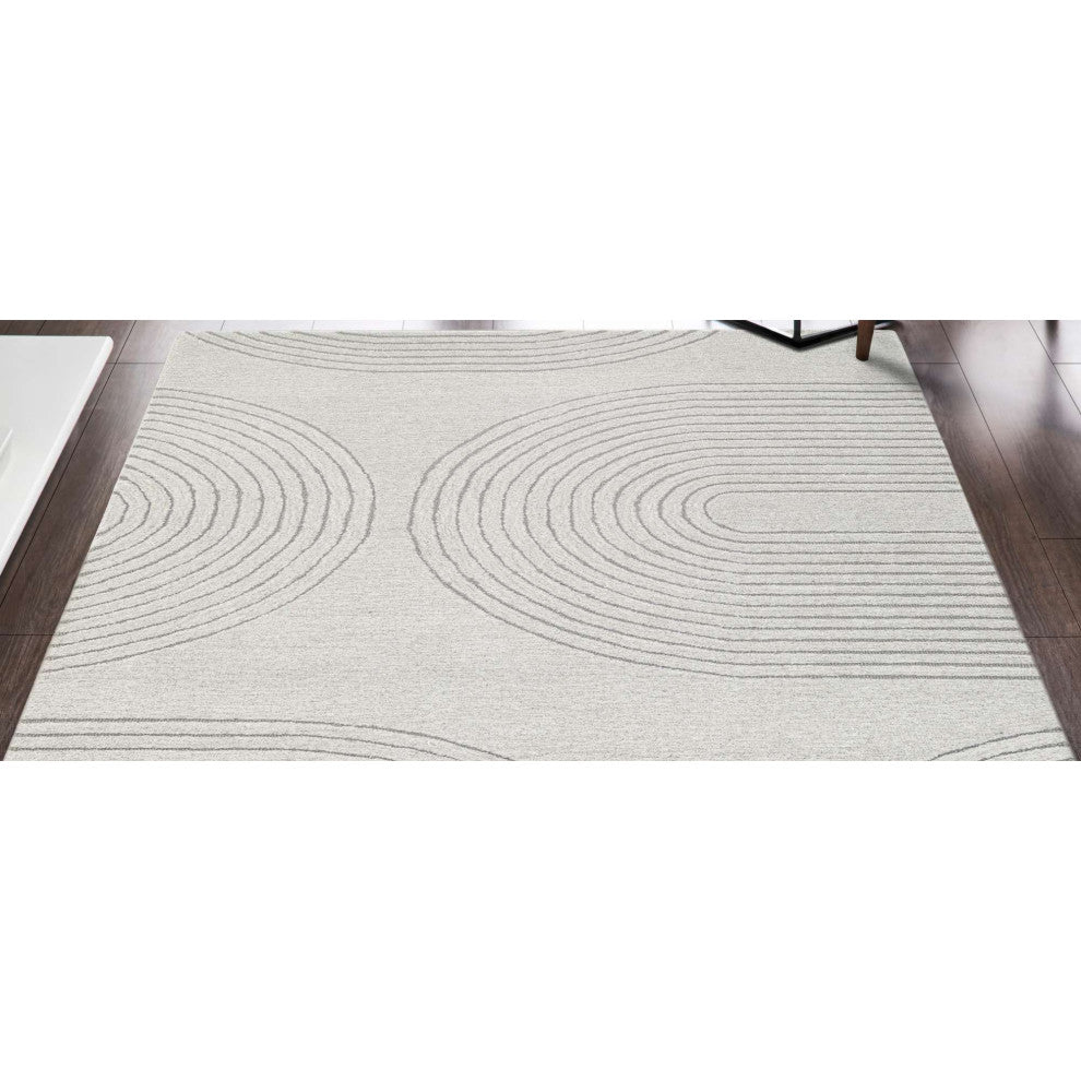 Mid-Century Tonal Area Rug, Ivory, 5'x8'