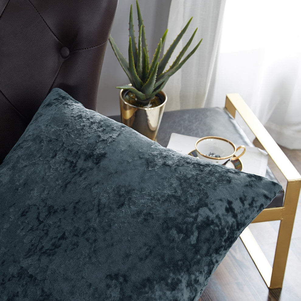 Crushed Velvet Pillow Cover 2 Piece Set, Gun Metal, 26" X 26"