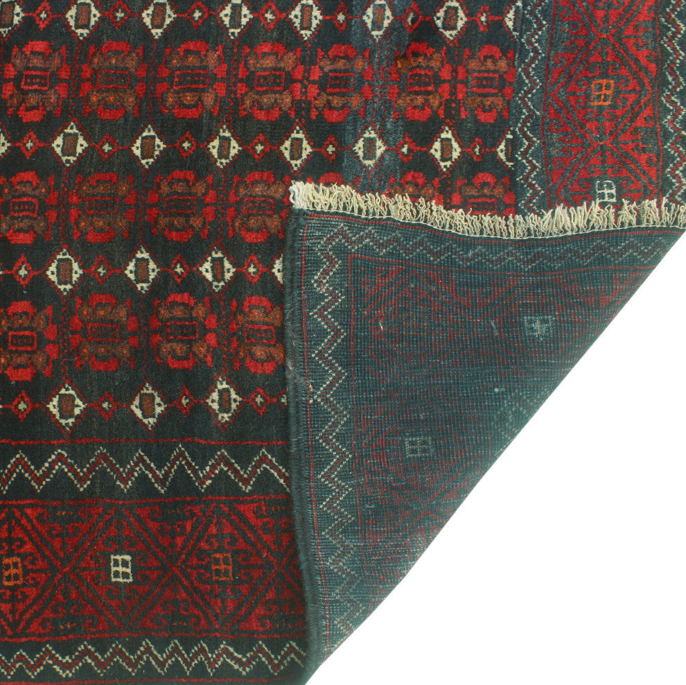 Vintage Distressed Houston Red/Green Runner, 3'9x7'8