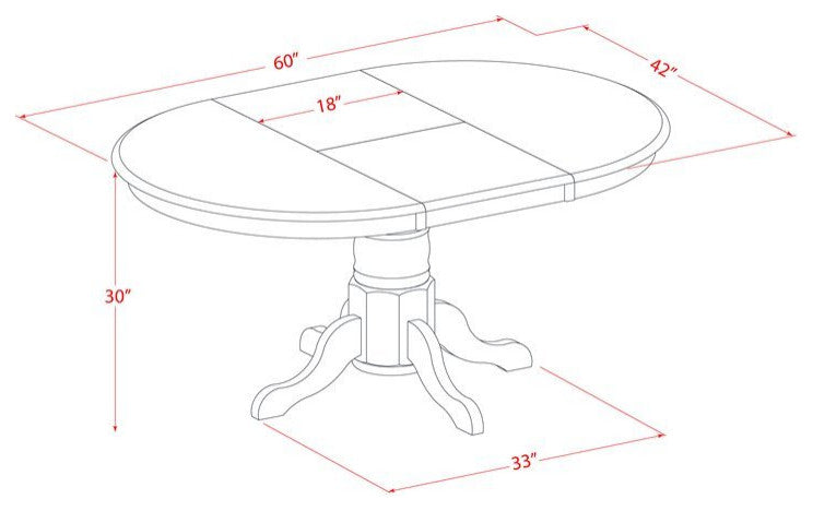 Avon5-Blk-W, 5-Piece Dining Room Set, Oval Table With Leaf and 4 Dining Chairs
