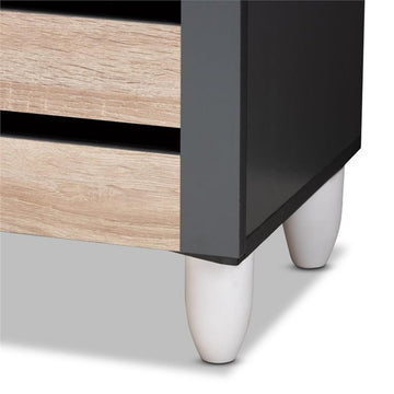 Gisela Two-Tone Oak and Dark Gray 3-Door Shoe Storage Cabinet