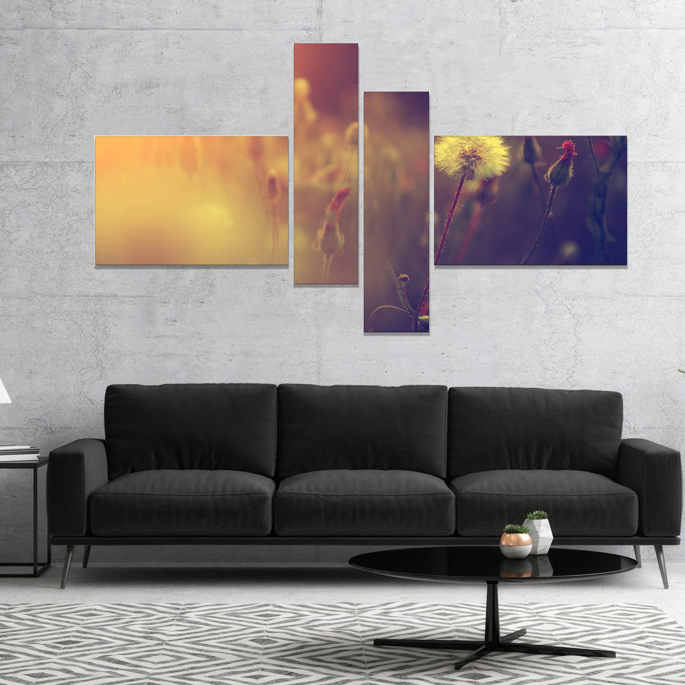 Vintage Photo Of Dandelion Field, Large Floral Canvas Print, 60"x32", 4 panels