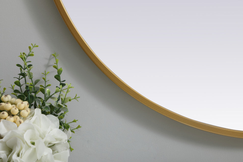 Metal Frame Oval Mirror 27X36 Inch, Brass