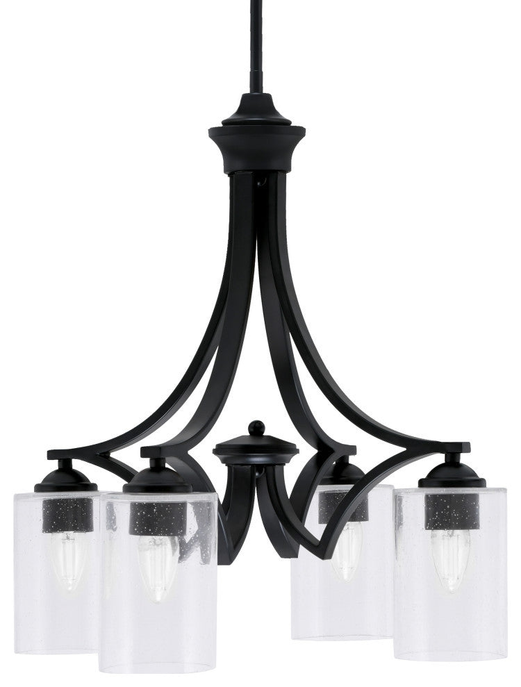 Zilo Downlight, 4 Light, Chandelier, Matte Black Finish, 4" Clear Bubble Glass