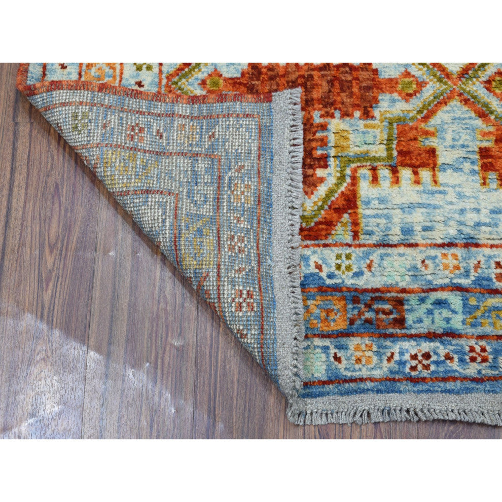 Orange Colorful Afghan Baluch Hand Knotted Tribal Design Pure Wool Rug 5'8"x7'9"