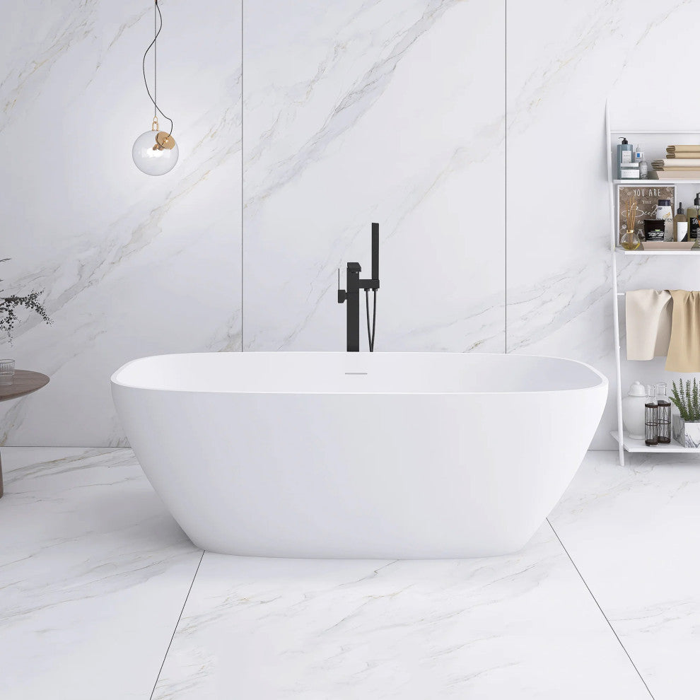67" Solid Surface Freestanding Flatbottom Non-Whirlpool Bathtub, White