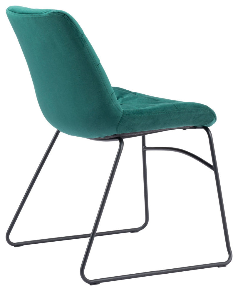 Dining Chair, Set of 2, Steel Metal, Fabric, Green, Black, Kitchen Cafe Bistro