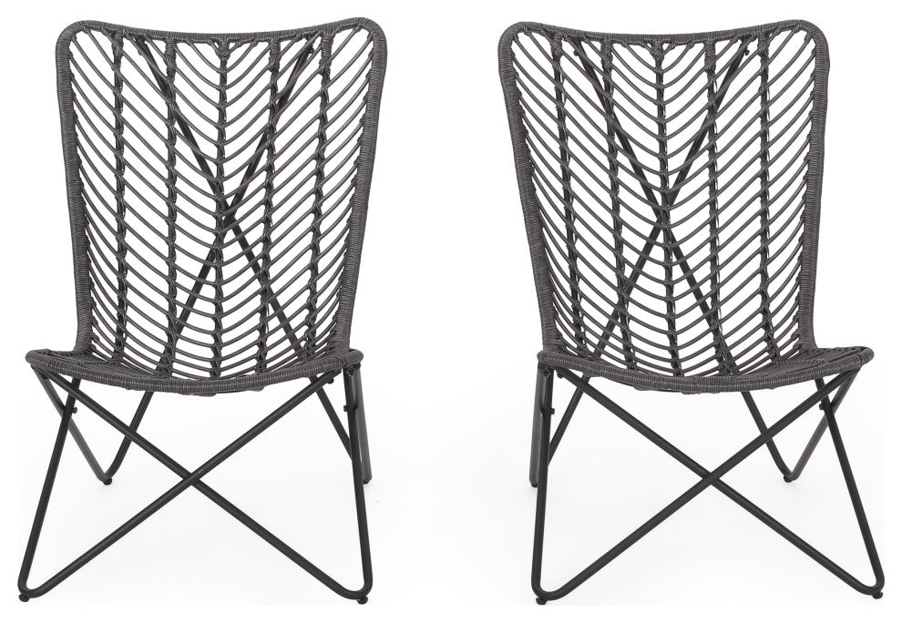 Juan Outdoor Wicker Accent Chairs, Set of 2, Gray/Black