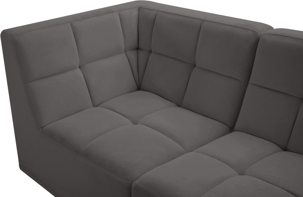 Relax Velvet Upholstered 5-Piece L-Shaped Modular Sectional, Grey