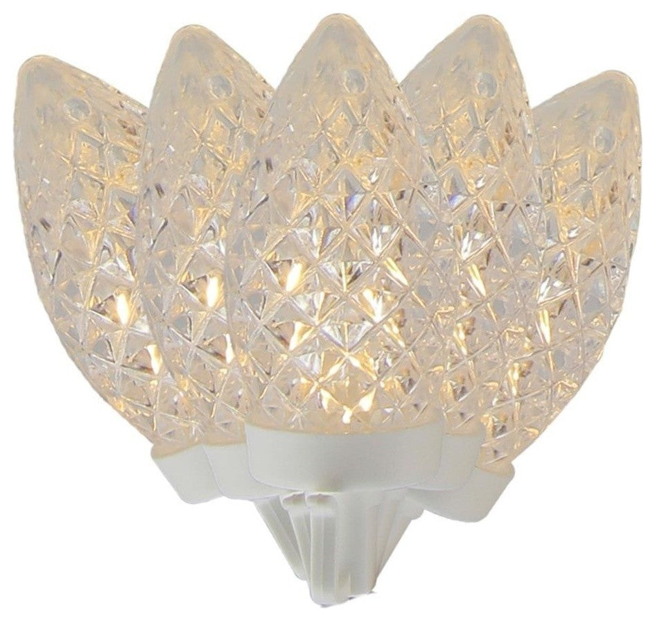 Commercial 100-LED Faceted C9 Christmas Lights on Spool, White Glass