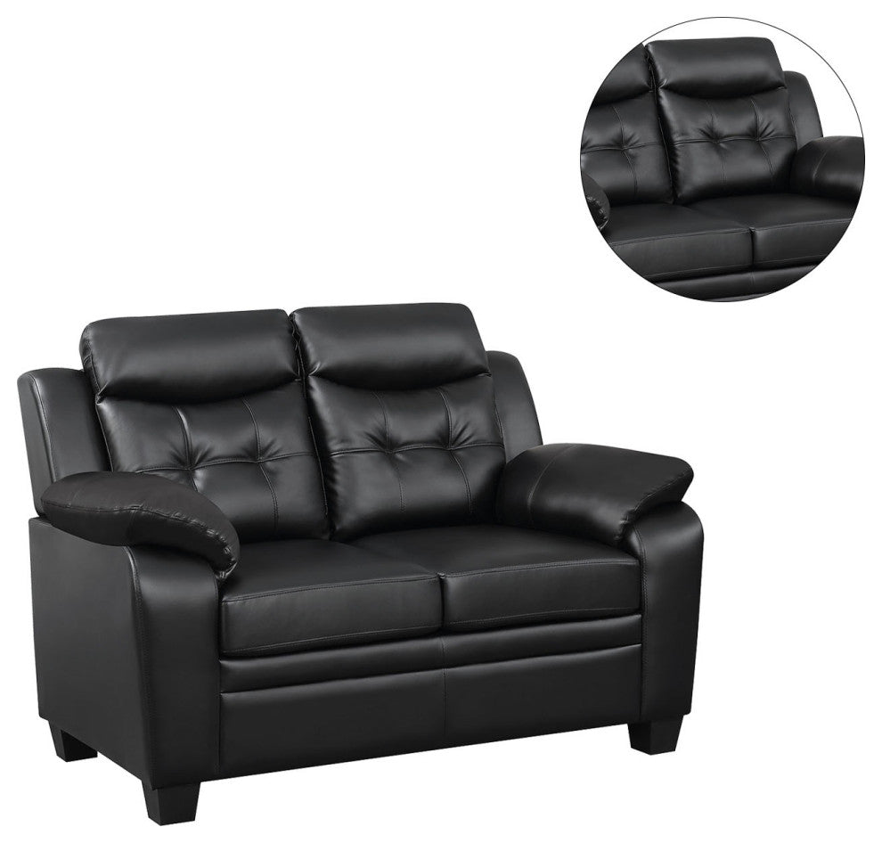 Faux Leather Tufted Loveseat, Black