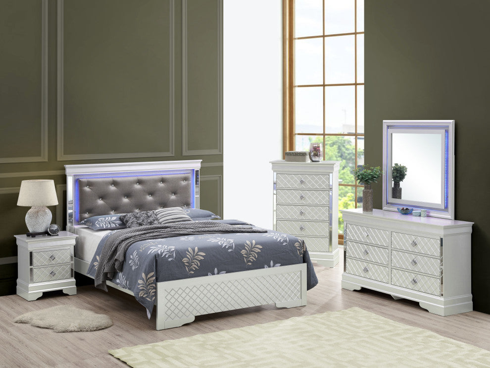 Verona LED Panel Bedframe, Silver Champagne, King