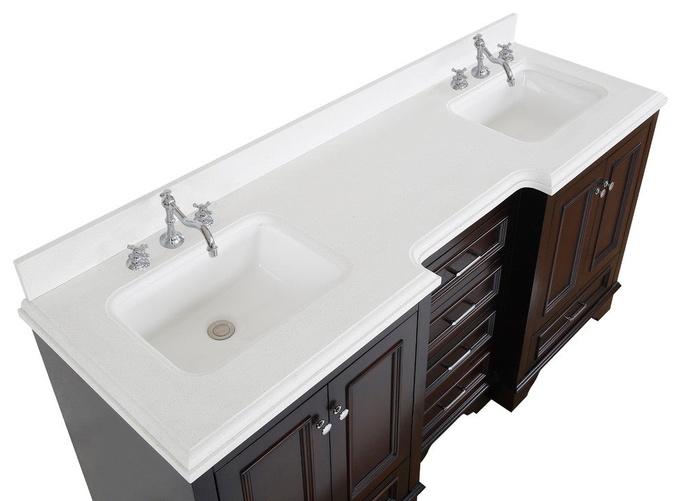 Nantucket 72" Double Bath Vanity, Chocolate, Quartz