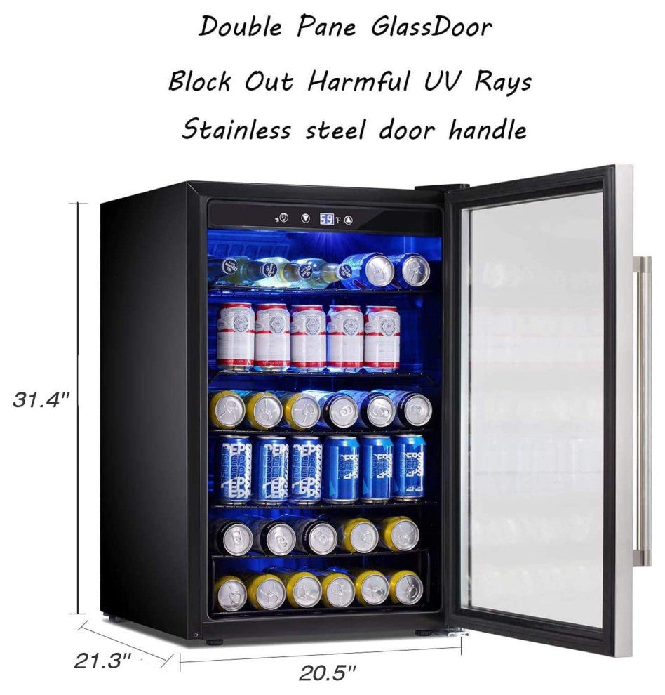 Beverage Refrigerator Cooler 145 Can Mini Fridge Glass Door for Soda Beer or W