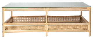 Rattan Cane Rectangular 2-Tier Shelf Coffee Table Glass Top