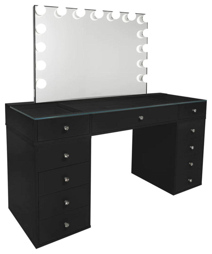 SlayStation Naomi Vanity Table with Mirror, Drawer, Black