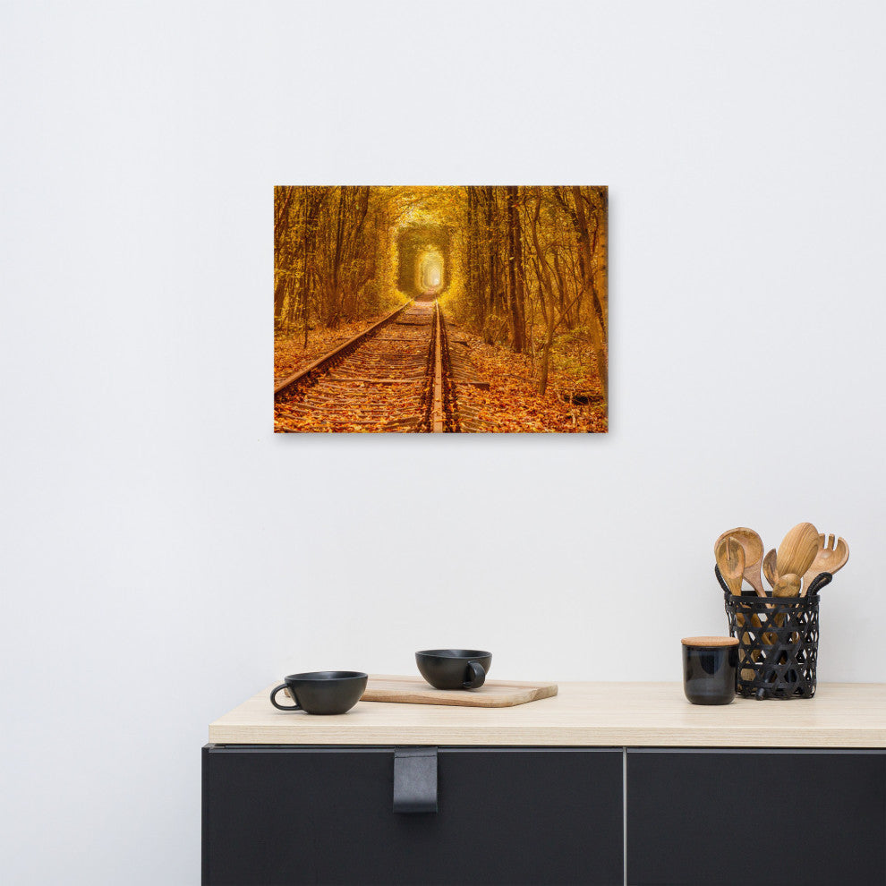 Ukraine Forest Railway Tunnel of Love Landscape Photo Canvas Wall Art Print, 18" X 24"