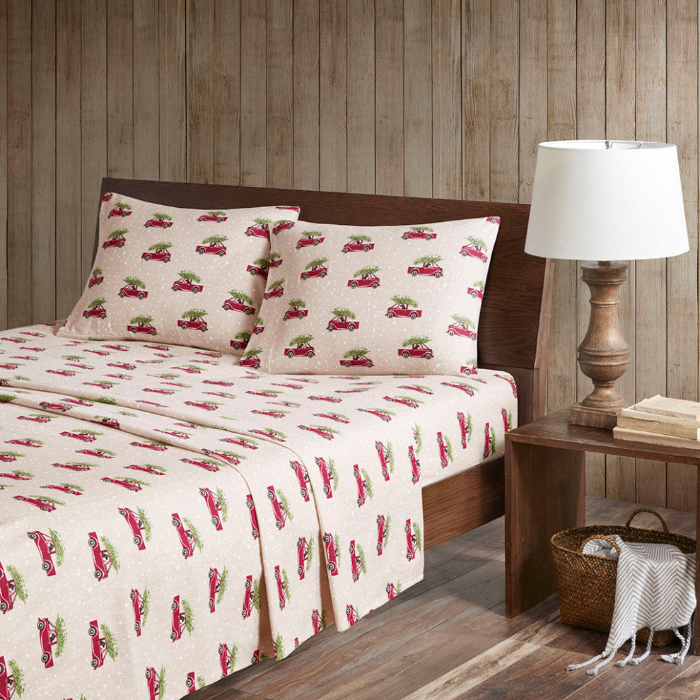 Woolrich Flannel Cotton Flannel Winter Sheet Set, Christmas Trucks