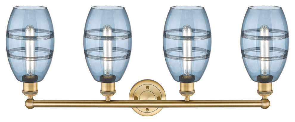 Edison-Vaz 4-Light 33" Bath Vanity Light, Brushed Brass, Princess Blue