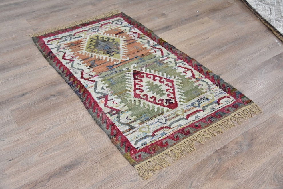 Timbergirl Kilim Sage Coral 100% Cotton Handmade Rug, 8' X 10'