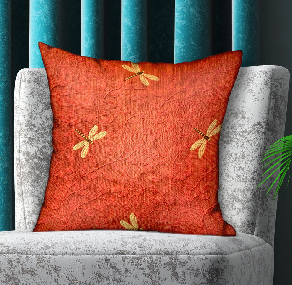 Plutus Firefly Red Animal Motif Luxury Throw Pillow, 18"x18"