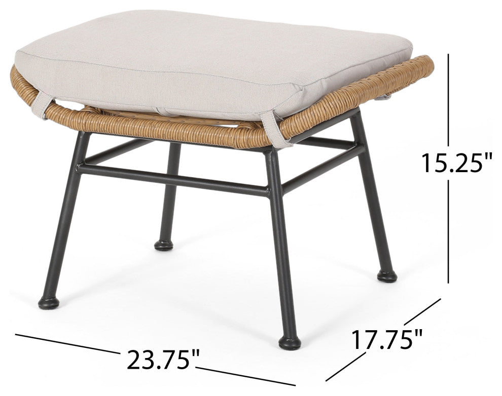 Gloria Outdoor Modern Boho Wicker Ottoman, Set of 2, Brown