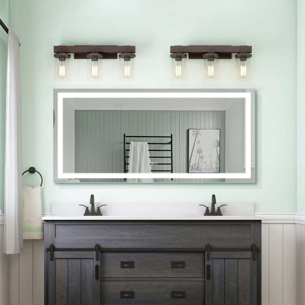 Frameless Vanity LED Lighted Dimmable Bathroom Mirror With Defogger, 60"x28"
