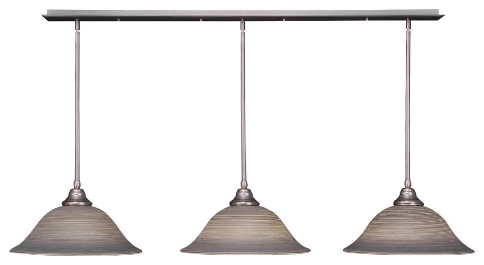 3 Light Mini Pendant In Brushed Nickel, 16" Gray Linen Glass