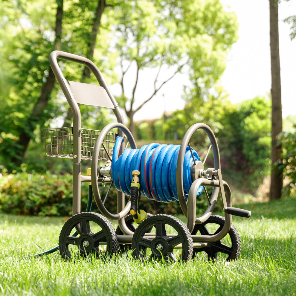 36"H 250 ft. Steel Gray 4-Wheel Garden Hose Reel Cart