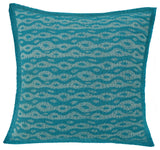 Artisan Hand Loomed Cotton Square Pillow, Blue Ocean Design, 24"