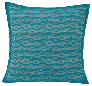 Artisan Hand Loomed Cotton Square Pillow, Blue Ocean Design, 24"