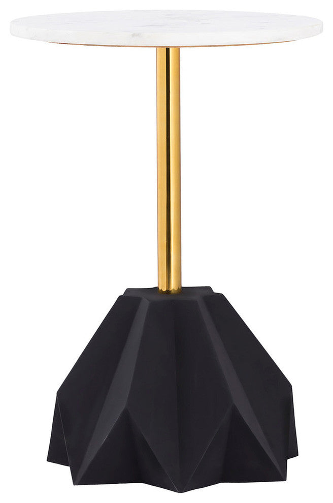 Round White Marble Side Table, Black Gold End Table, Glam Cocktail Table