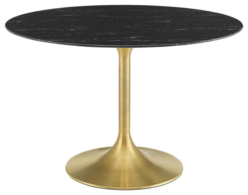 Dining Table, Round, Artificial Marble, Metal, Gold Black, Modern, Cafe Bistro