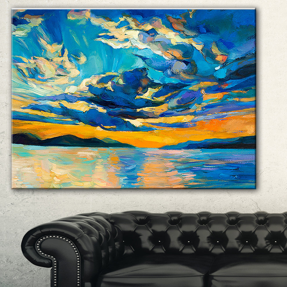 "Orange Sunset With Blue Sky" Canvas Print