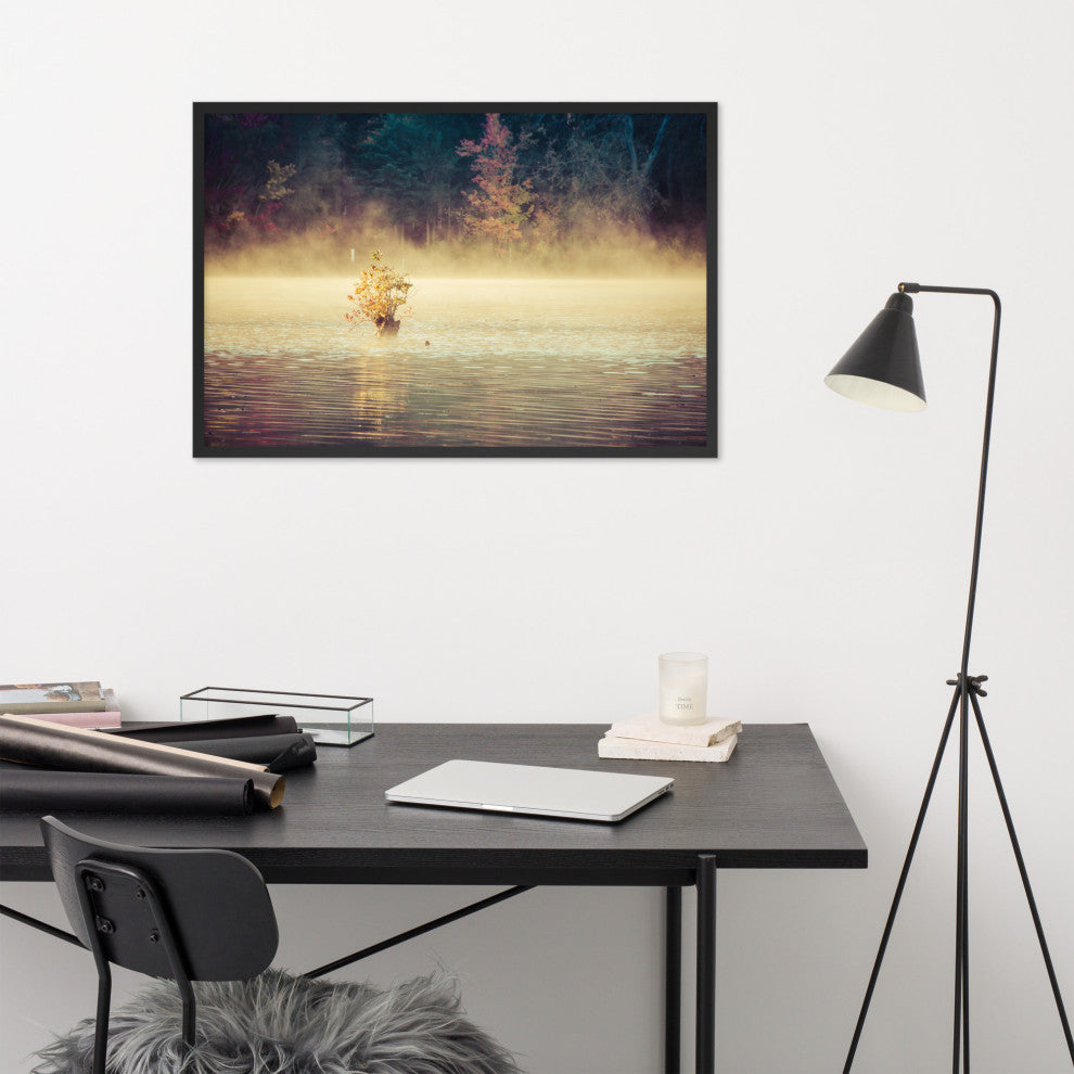 Golden Mist on Waples Pond Framed Photo Paper Wall Art Prints, Black, 24" X 36"
