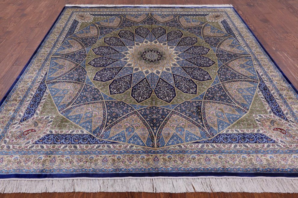 8' Square High End Persian 100% Silk Hand Knotted Rug Q4796