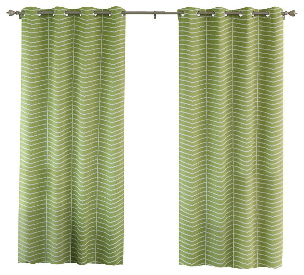 Chevron Room Darkening Curtains, Pair, Avocado, 84"