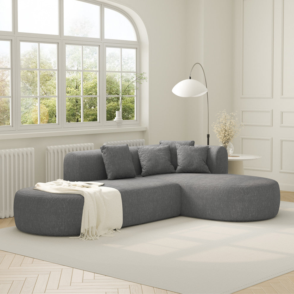 GDF Studio L-Shape Upholstered Chenille Corner Sectional Sofa with Pillows, Gray