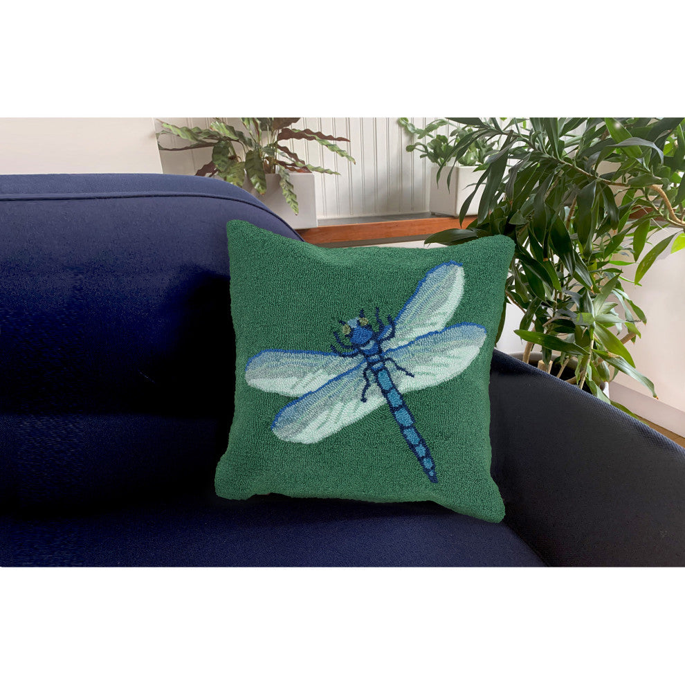 Frontporch Garden Dragonfly Indoor/Outdoor Pillow, Green, 18"x18"