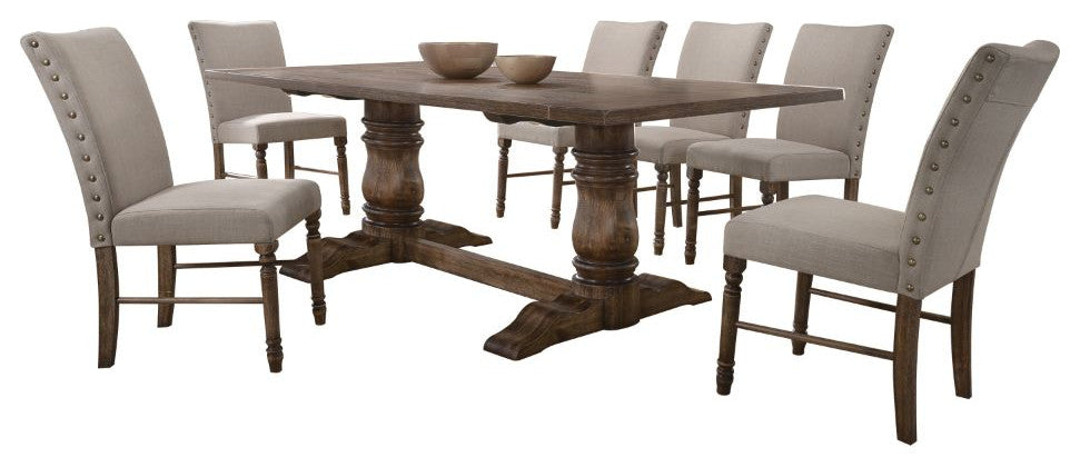 Acme Leventis Side Chair Set of 2 Cream Linen and Weathered Oak