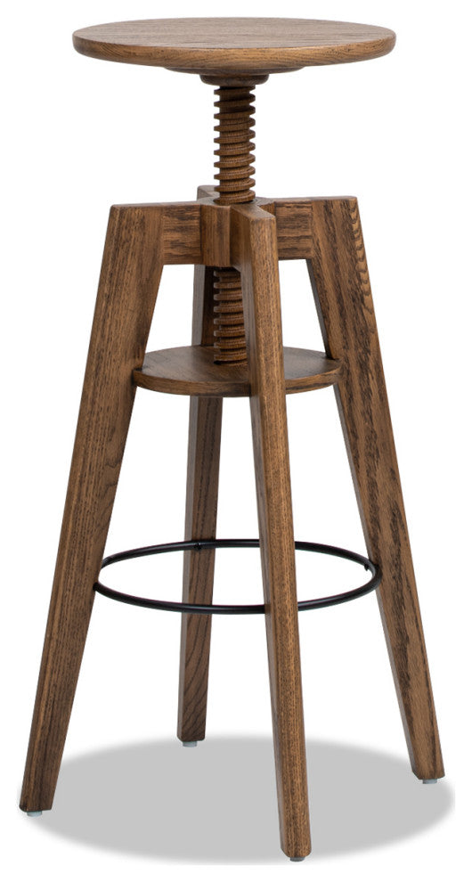 Spencer Minimalist Adjustable Height Bar Stool, Walnut Brown Oak Wood