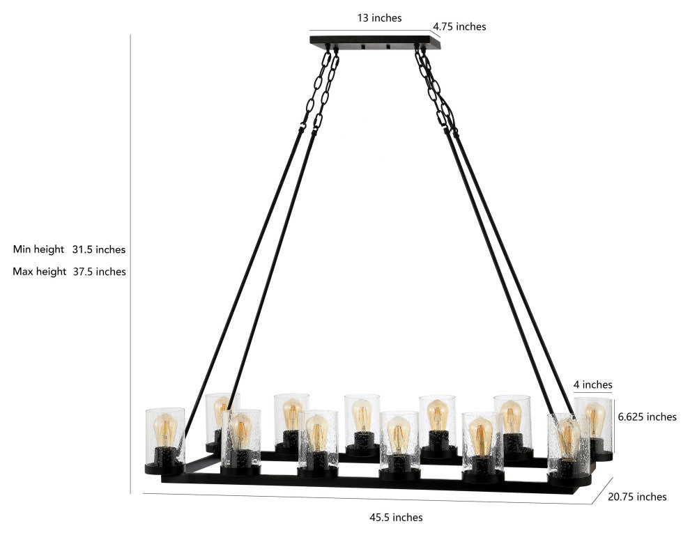 Athos 45" 12-Light Glass/Iron Rustic Farmhouse LED Candelier, Oil Rubbed Bronze