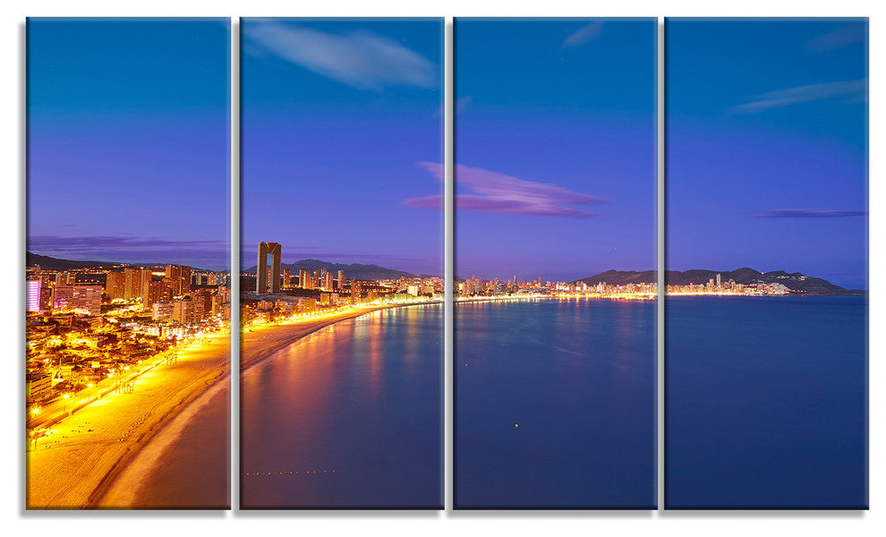"Benidorm Poniente Beach Sunset" Canvas Print, 4 Panels