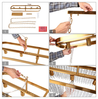 LNC Ardanidula 5-Light 43.3" Modern Rectangle LED Kitchen Island Light, Gold