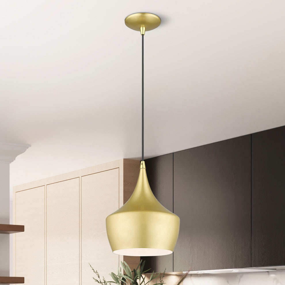 Waldorf 1-Light Soft Gold Pendant, Polished Brass Accents