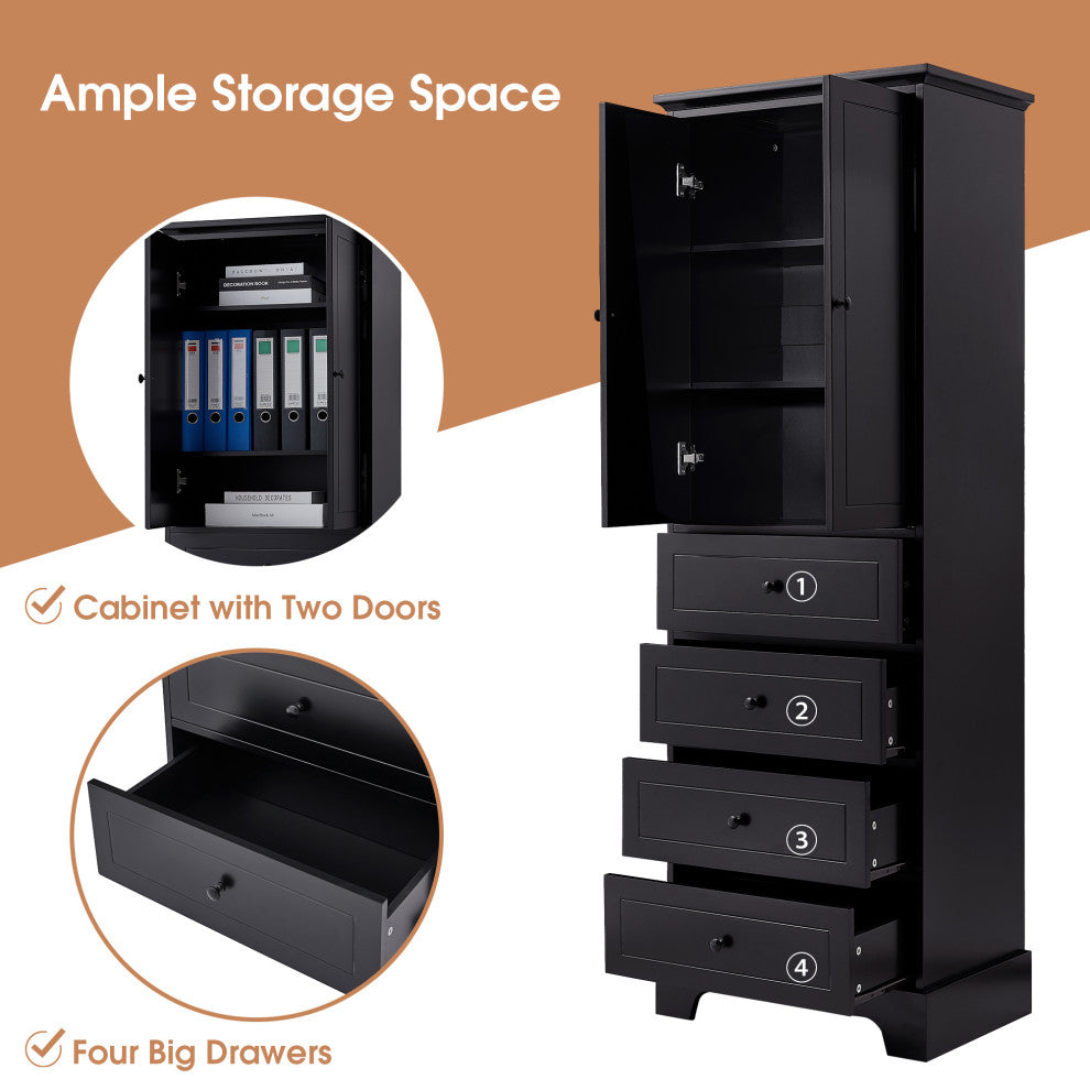 Gewnee Storage Cabinet with 2 Doors and 4 Drawers for Bathroom