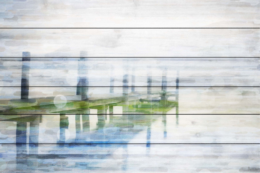 "Dock Mist" Painting Print on White Wood, 18"x12"
